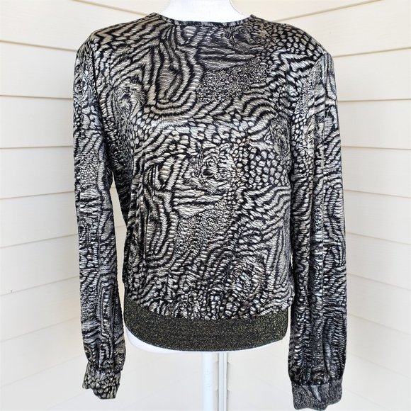 Judy Bond Tops - Vintage 80s Shimmery Tiger Animal Print Elastic Waist Shirt